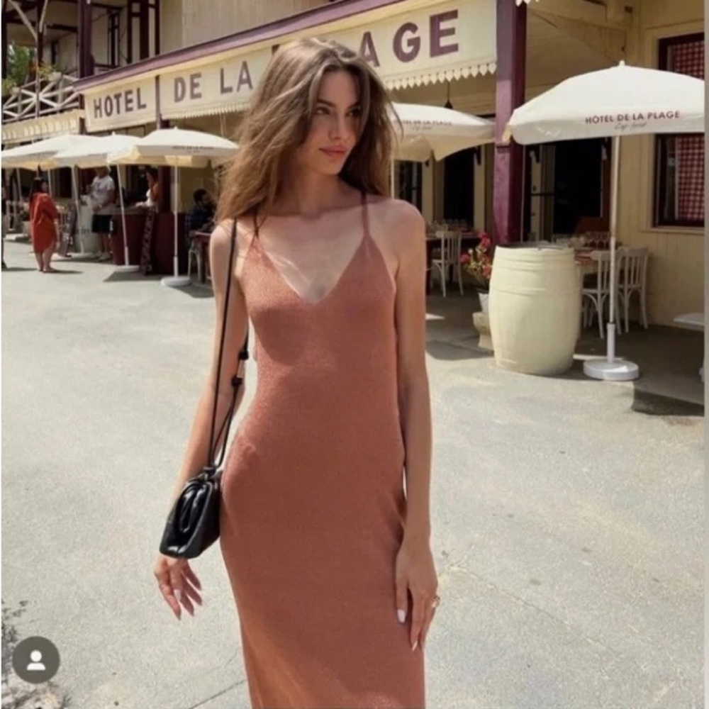 ba&sh Women’s Pupi Dress Copper Bronze Metallic Knit Midi Dress Size 1 / Small - Picture 4 of 7